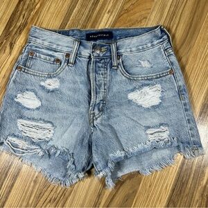 AEROPOSTALE AERO 90’s High Rise CUT-OFF 4” Denim Jean shorts Size 0 Button Fly ￼